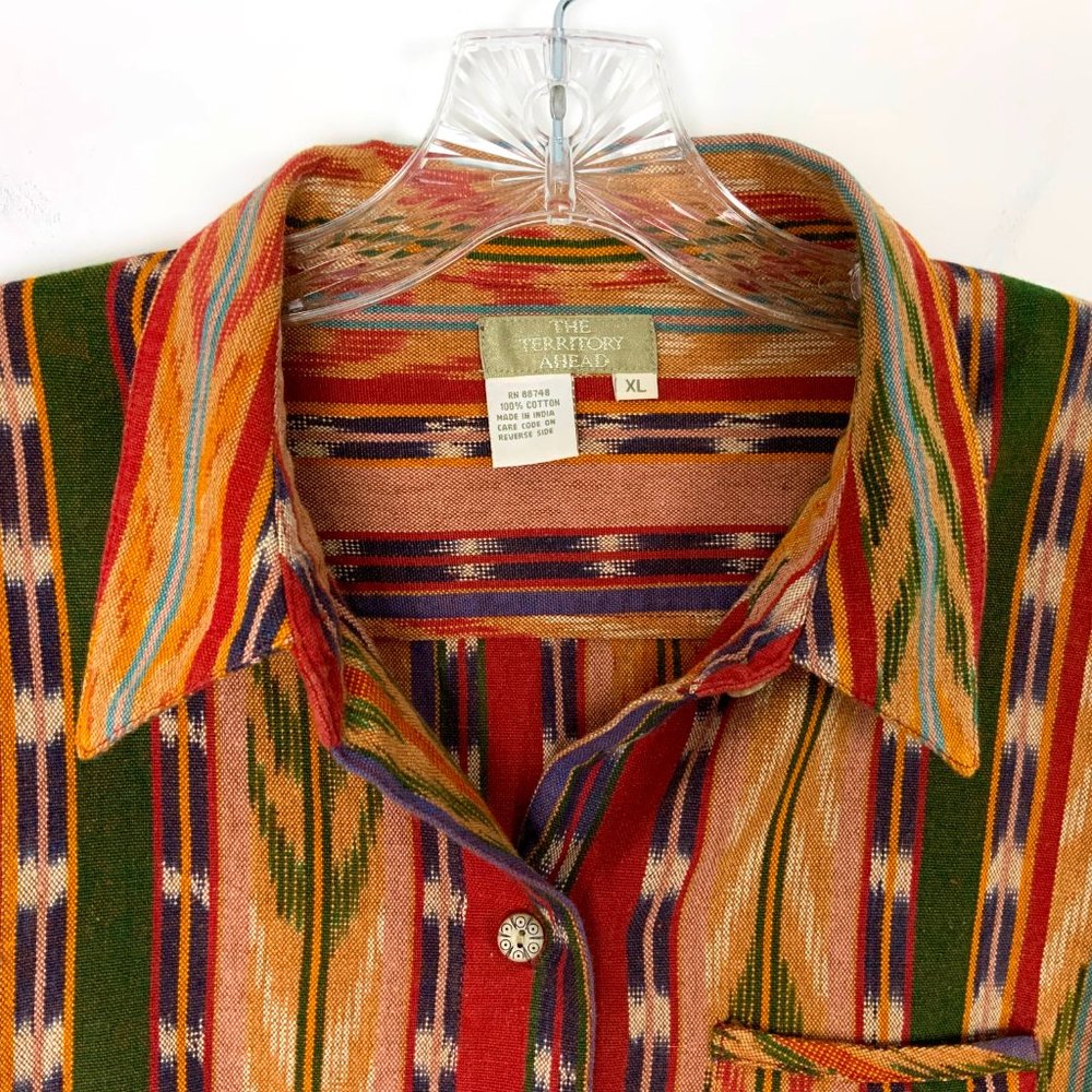 The Territory Ahead Textured Cotton Southwestern Striped Button Up Shirt Sz XL - Picture 3 of 16